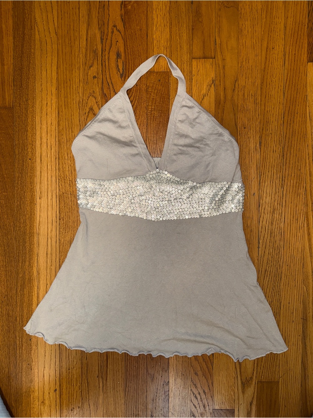 Vintage Silk Halter Tank Top with Sequin Band - Kaisely